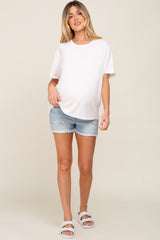 Light Blue Distressed Denim Maternity Shorts