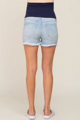 Light Blue Distressed Denim Maternity Shorts