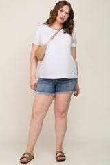 Medium Wash Frayed Hem Plus Maternity Shorts