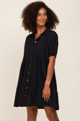 Black Buttondown Short Sleeve Dress