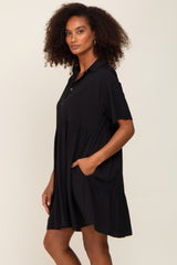 Black Buttondown Short Sleeve Dress