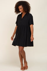 Black Buttondown Short Sleeve Dress