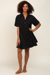 Black Buttondown Short Sleeve Dress