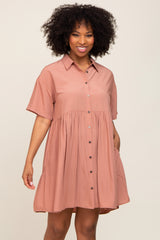 Mauve Buttondown Short Sleeve Dress