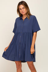 Navy Buttondown Short Sleeve Dress