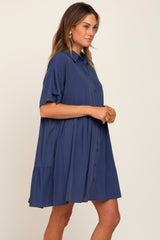 Navy Buttondown Short Sleeve Dress