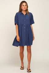 Navy Buttondown Short Sleeve Dress