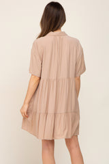 Taupe Buttondown Short Sleeve Maternity Dress