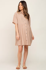 Taupe Buttondown Short Sleeve Maternity Dress