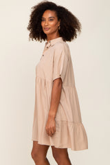 Taupe Buttondown Short Sleeve Dress