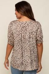 Taupe Animal Print Puff Sleeve Maternity Blouse