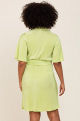 Lime Pleated Button Front Tied Waist Dress