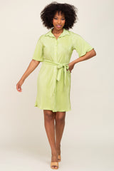 Lime Pleated Button Front Tied Waist Dress