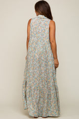 Mint Green Floral Collared Maternity Maxi Dress