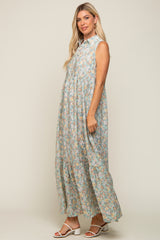 Mint Green Floral Collared Maxi Dress