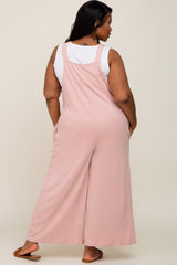 Light Pink Ribbed Plus Wide Leg Jumpsuit