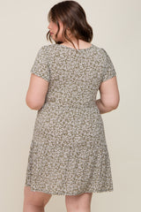 Olive Leaf Printed V-Neck Short Sleeve Maternity Plus Dress