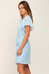 Light Blue Pleated Front Tie Dress