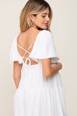 White Tiered Criss Cross Back Maternity Midi Dress