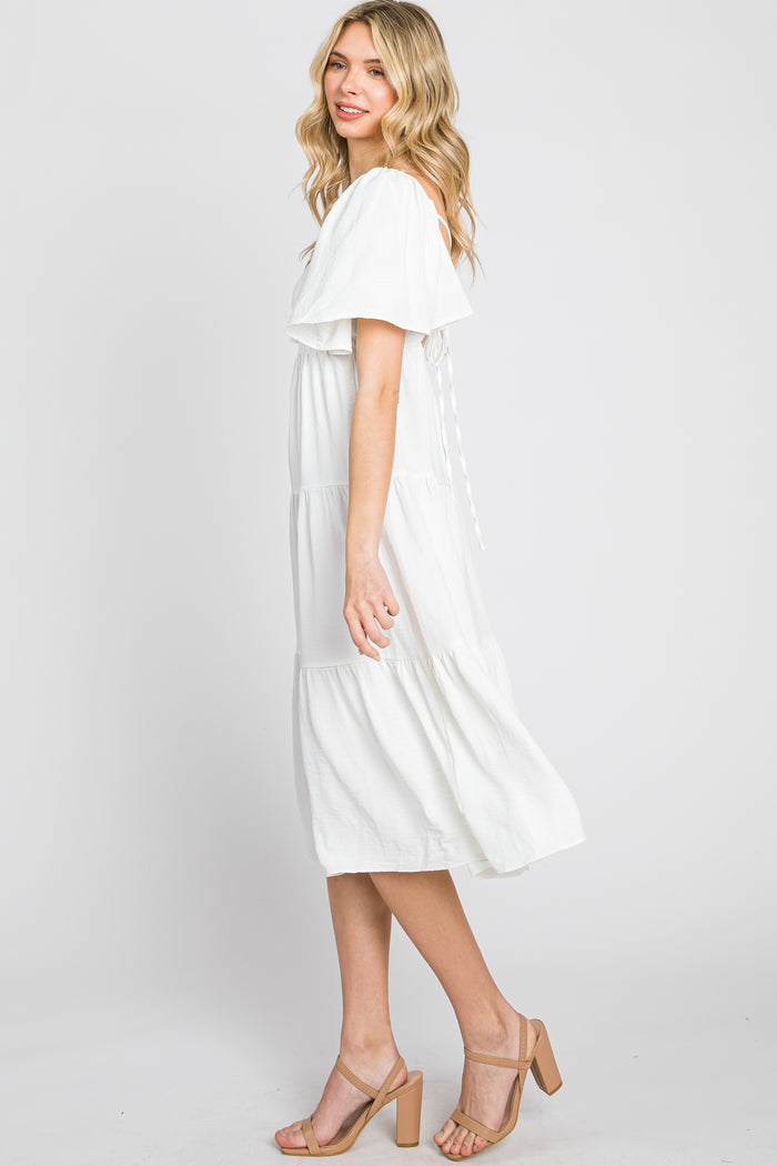 White Tiered Criss Cross Back Midi Dress