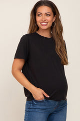 Black Basic Cropped Maternity T-Shirt