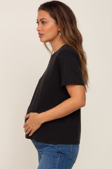 Black Basic Cropped Maternity T-Shirt