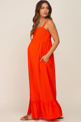 Red Orange Front Button Sleeveless Maternity Maxi Dress