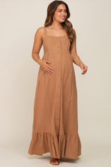 Mocha Front Button Sleeveless Maternity Maxi Dress