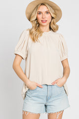 Beige Ruffle Mock Neck Maternity Blouse Top