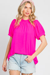 Fuchsia Ruffle Mock Neck Maternity Blouse Top