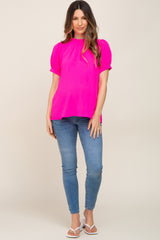 Fuchsia Ruffle Mock Neck Maternity Blouse Top