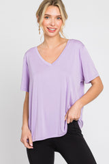 Lavender V-Neck Relaxed Maternity Short Sleeve Top