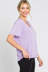 Lavender V-Neck Relaxed Short Sleeve Top