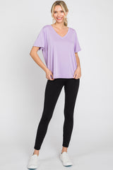 Lavender V-Neck Relaxed Short Sleeve Top