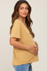 Gold V-Neck Relaxed Maternity Short Sleeve Top