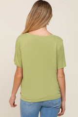 Light Green V-Neck Relaxed Maternity Short Sleeve Top