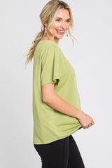 Light Green V-Neck Relaxed Short Sleeve Top