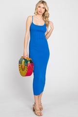 Royal Blue Ribbed Cutout Back Maternity Midi Dress