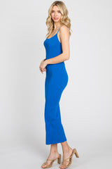 Royal Blue Ribbed Cutout Back Midi Dress