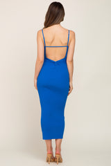 Royal Blue Ribbed Cutout Back Maternity Midi Dress