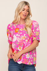 Fuchsia Floral Puff Sleeve Blouse