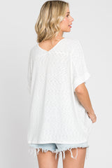 Ivory Rib Knit V-Neck Top