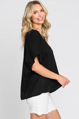 Black Rib Knit V-Neck Top