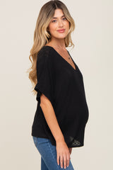 Black Rib Knit V-Neck Maternity Top