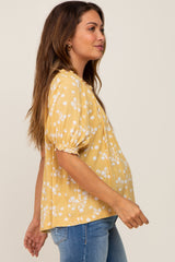 Yellow Floral Ruffle Accent Maternity Top