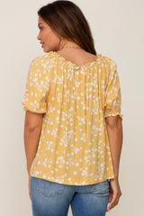 Yellow Floral Ruffle Accent Maternity Top