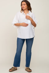 White Striped Collared Maternity Top