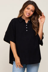 Black Striped Collared Maternity Top