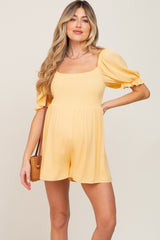 Yellow Smocked Puff Sleeve Maternity Romper