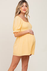 Yellow Smocked Puff Sleeve Maternity Romper